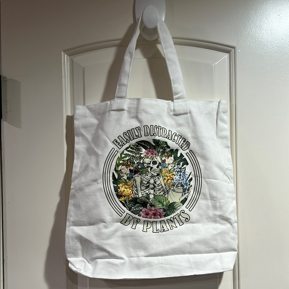 Gardening Skeleton Theme Screen print Canvas Tote Bag